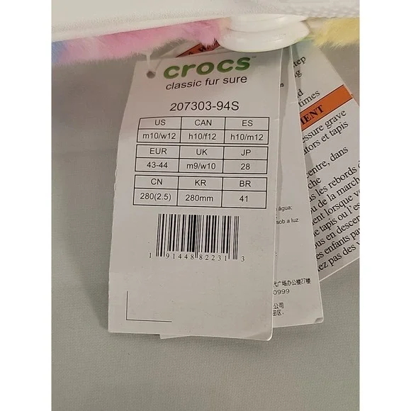 CROCS Fur Sure White Yellow Blue Pink Tie-Dye- US Womens 12 Mens 10 207303-94S - Picture 7 of 8